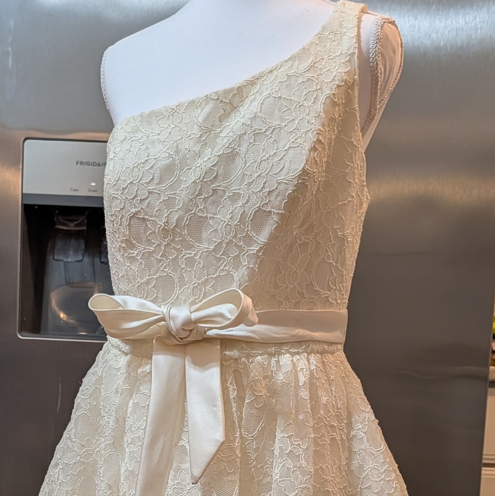 New Morilee Lace Dress Flare Ivory Lace Sz 12 One Shoulder Strap Prom Homecoming